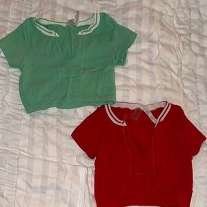 Altar'd State Green and Red Crop Tops